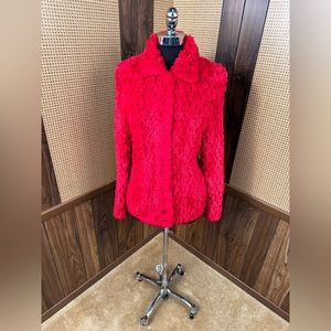 PAULA LISHMAN KNIT FUR DYED RED BEAVER FUR COAT JACKET MEDIUM